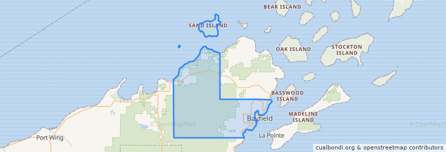 Mapa de ubicacion de Town of Bayfield.