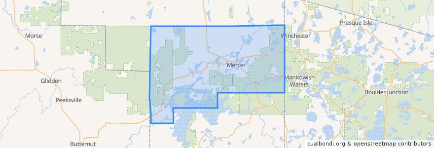 Mapa de ubicacion de Town of Mercer.