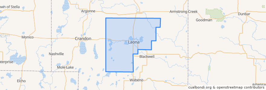 Mapa de ubicacion de Town of Laona.