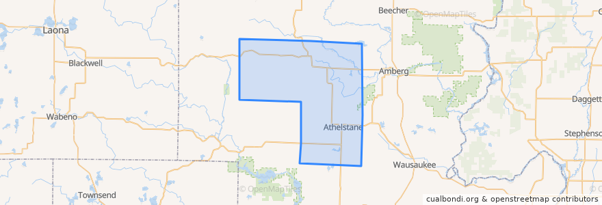 Mapa de ubicacion de Town of Athelstane.