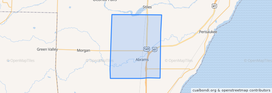 Mapa de ubicacion de Town of Abrams.