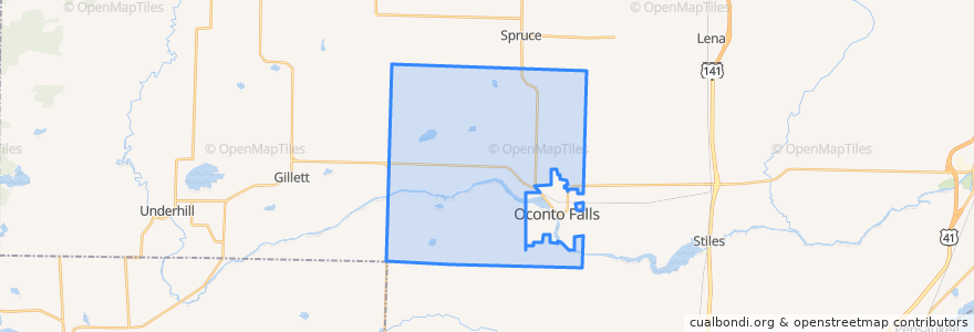 Mapa de ubicacion de Town of Oconto Falls.