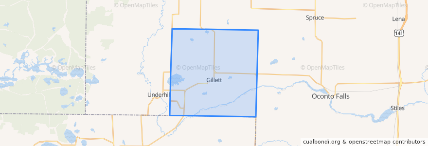 Mapa de ubicacion de Town of Gillett.