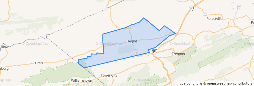 Mapa de ubicacion de Hegins Township.