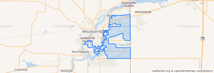 Mapa de ubicacion de Town of Grand Rapids.