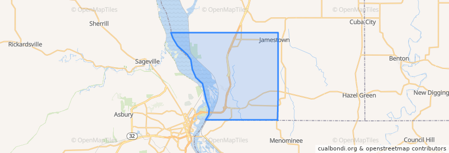 Mapa de ubicacion de Town of Jamestown.