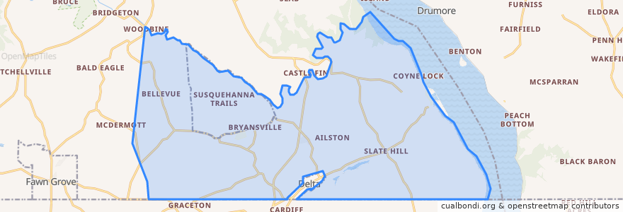 Mapa de ubicacion de Peach Bottom Township.