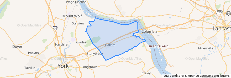 Mapa de ubicacion de Hellam Township.