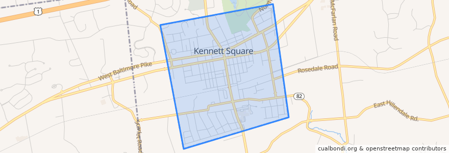 Mapa de ubicacion de Kennett Square.
