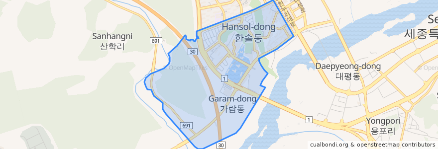 Mapa de ubicacion de 한솔동.