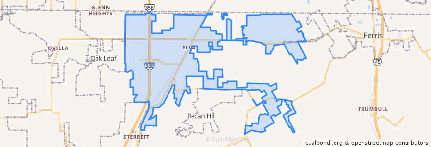 Mapa de ubicacion de Red Oak.