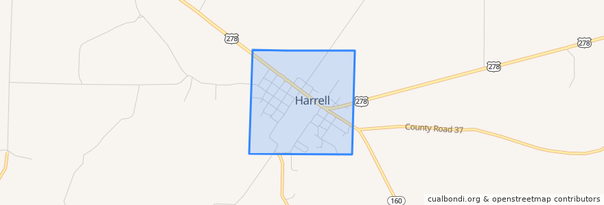 Mapa de ubicacion de Harrell.