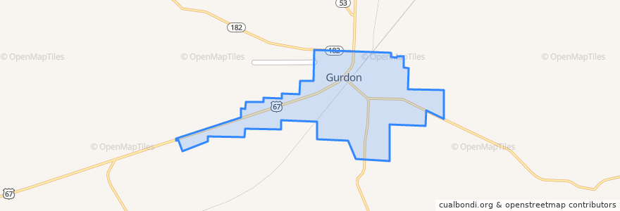 Mapa de ubicacion de Gurdon.