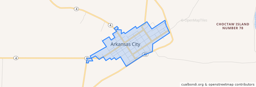 Mapa de ubicacion de Arkansas City.