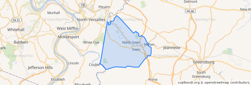 Mapa de ubicacion de North Huntingdon Township.