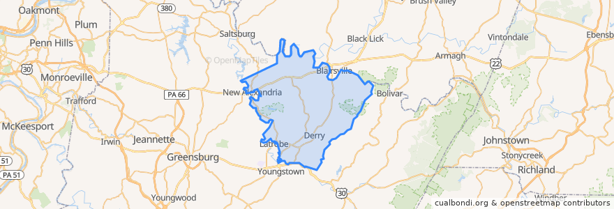 Mapa de ubicacion de Derry Township.