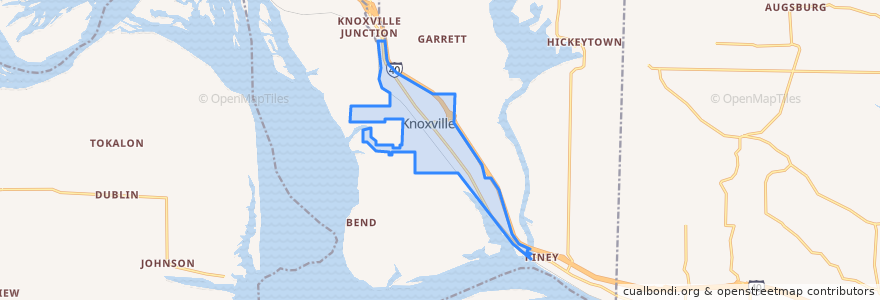 Mapa de ubicacion de Knoxville.