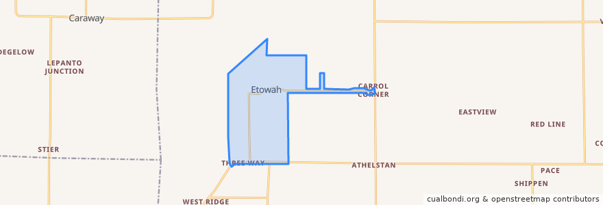 Mapa de ubicacion de Etowah.