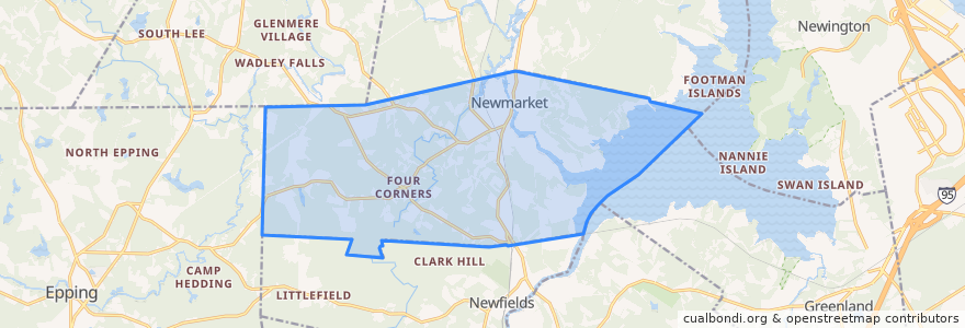 Mapa de ubicacion de Newmarket.