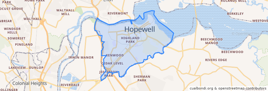 Mapa de ubicacion de Hopewell City.