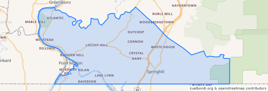 Mapa de ubicacion de Springhill Township.