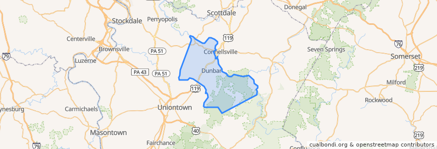 Mapa de ubicacion de Dunbar Township.