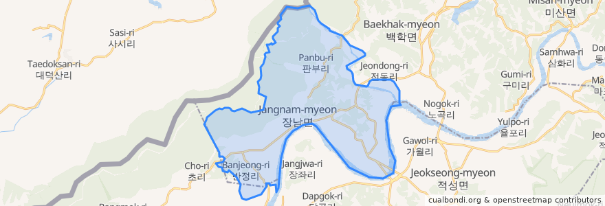 Mapa de ubicacion de 장남면.