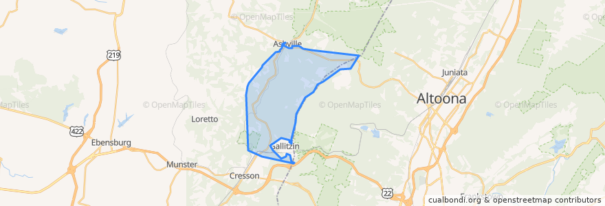 Mapa de ubicacion de Gallitzin Township.