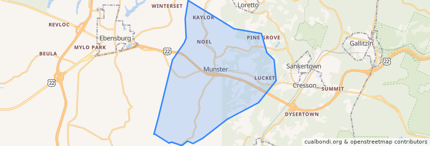 Mapa de ubicacion de Munster Township.