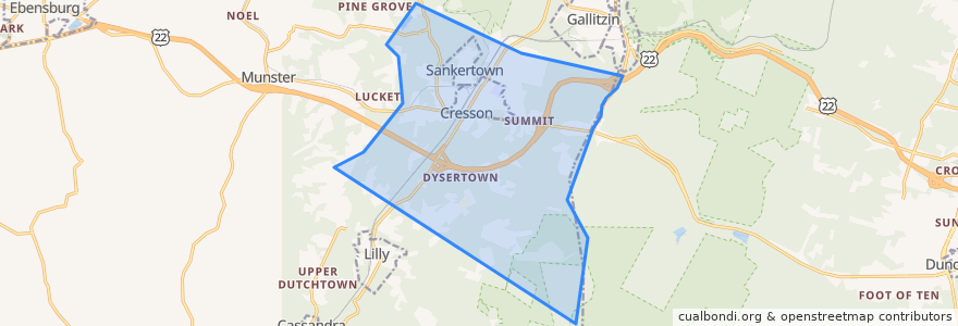 Mapa de ubicacion de Cresson Township.