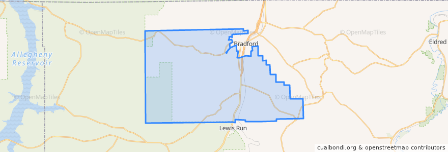 Mapa de ubicacion de Bradford Township.