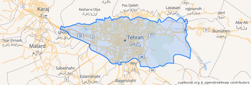 Mapa de ubicacion de بخش مرکزی شهرستان تهران.