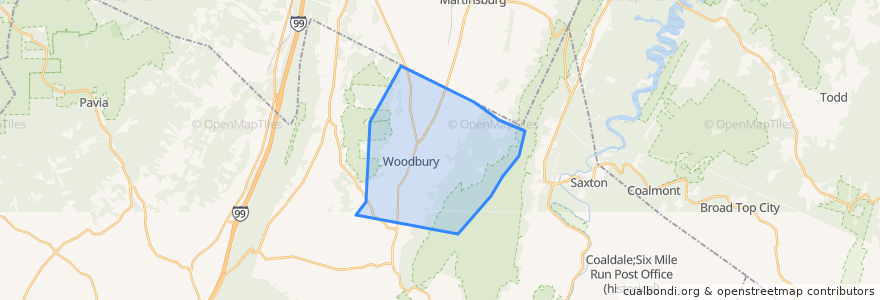 Mapa de ubicacion de Woodbury Township.