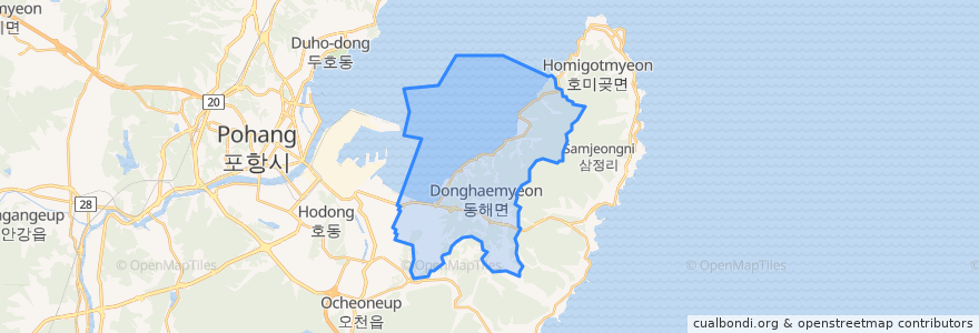 Mapa de ubicacion de 동해면.