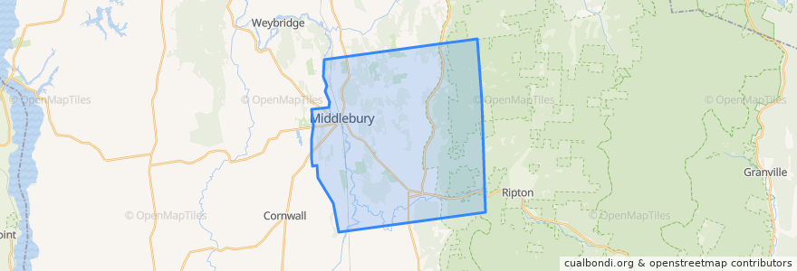 Mapa de ubicacion de Middlebury.