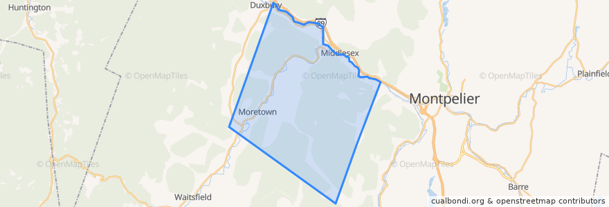 Mapa de ubicacion de Moretown.