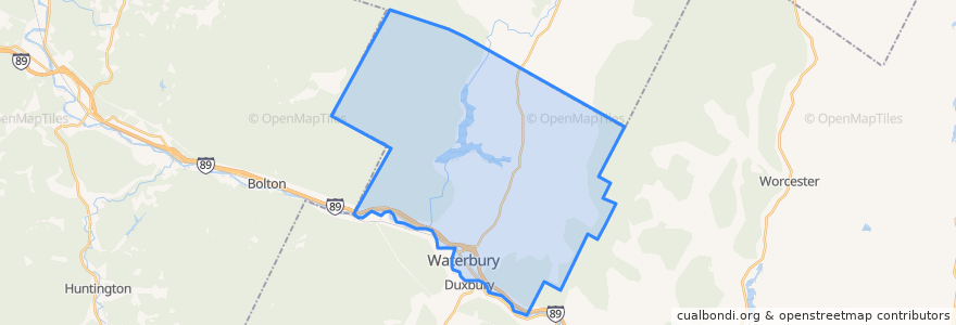 Mapa de ubicacion de Waterbury.