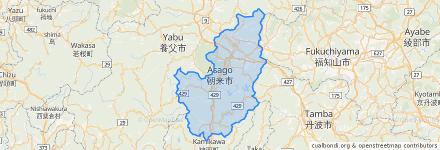 Mapa de ubicacion de 朝来市.