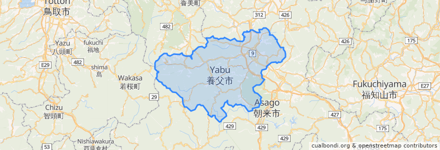 Mapa de ubicacion de 養父市.