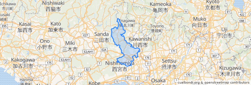 Mapa de ubicacion de 宝塚市.