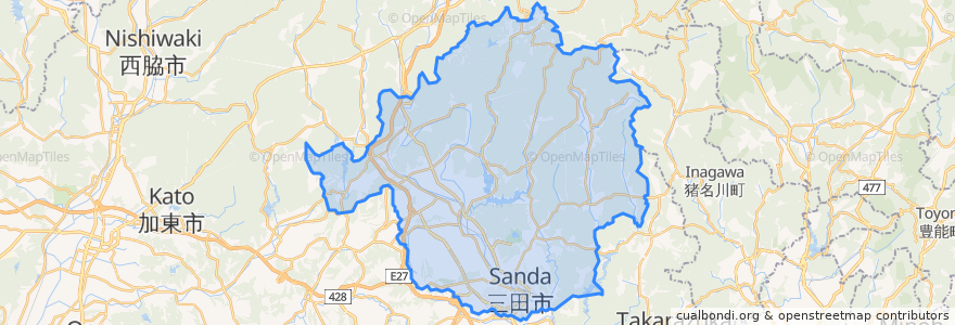 Mapa de ubicacion de 三田市.