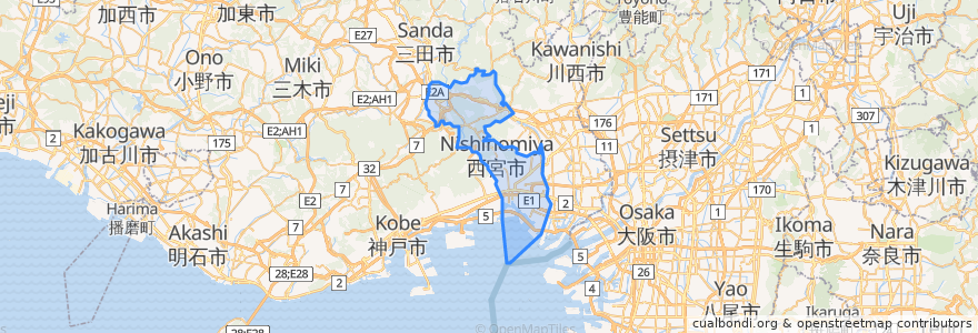 Mapa de ubicacion de 西宮市.