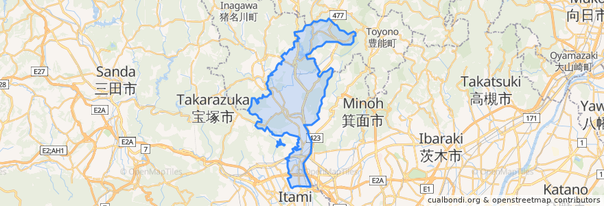 Mapa de ubicacion de 川西市.