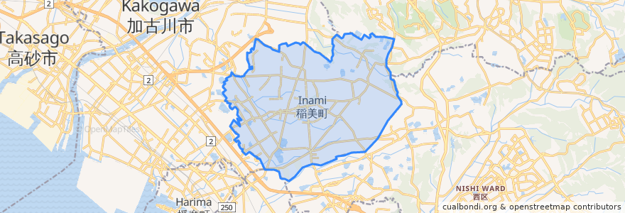 Mapa de ubicacion de 稲美町.