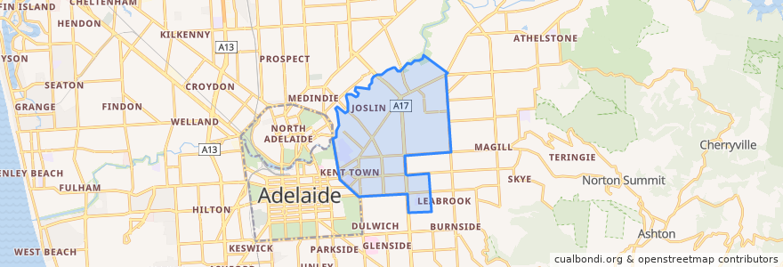 Mapa de ubicacion de The City of Norwood Payneham and St Peters.