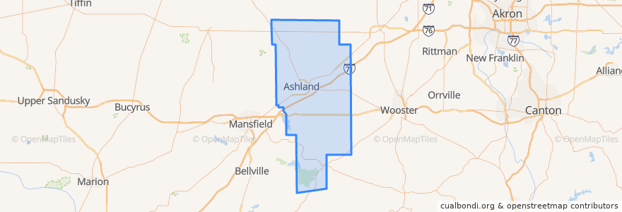 Mapa de ubicacion de Ashland County.