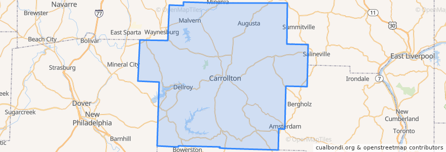 Mapa de ubicacion de Carroll County.