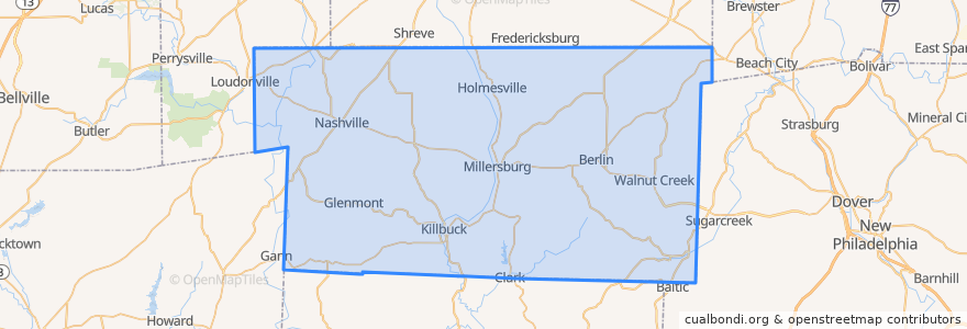 Mapa de ubicacion de Holmes County.