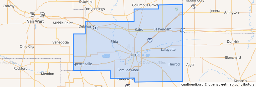 Mapa de ubicacion de Allen County.