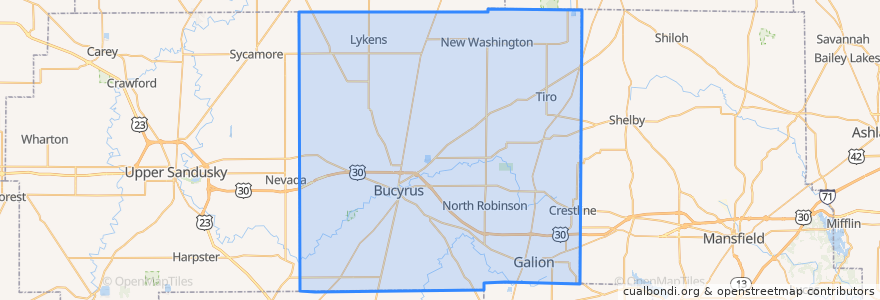 Mapa de ubicacion de Crawford County.